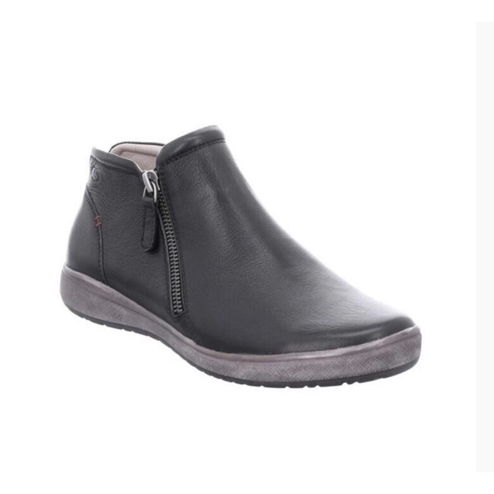Josef Seibel 07709133100 Black Leather Caren 09 Zip Bootie Size EU 37 US 6.5 Wom